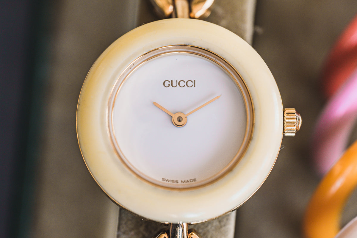 
Gucci Lunettes interchangeable montre vintage plaqué or