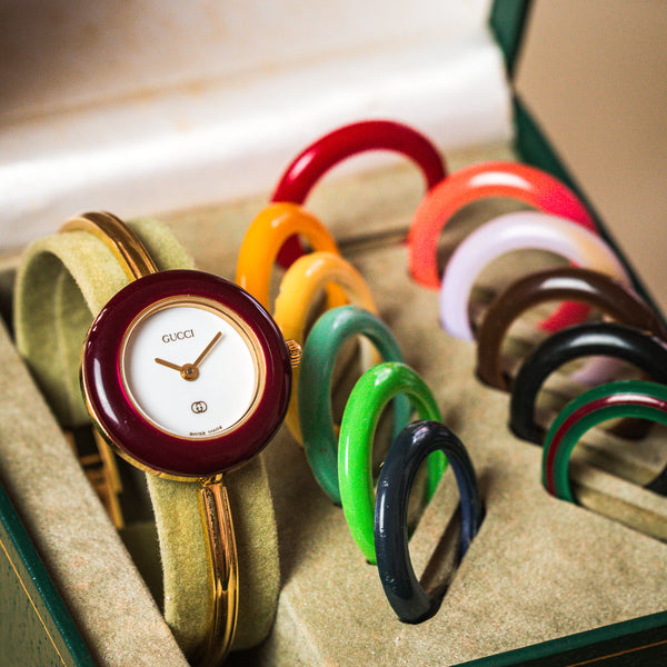 
Gucci Lunettes interchangeable montre vintage plaqué or