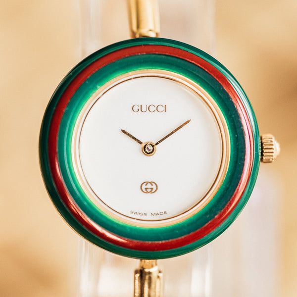 
Gucci Lunettes interchangeable montre vintage plaqué or